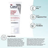 CeraVe Moisturizing Cream for Diabetics’ Dry Skin | Urea Cream with Bilberry for Face and Body | Fragrance Free & Paraben Free | 8 Ounce