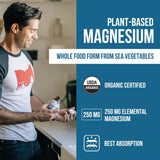 Organic Magnesium | Whole Food Magnesium - Plant-Based, Organic Sea Vegetable Complex - 250 mg Magnesium Per Serving | Water Extracted | Gentle on Stomach | Energy, Sleep, Muscle, Heart - 60 Capsules