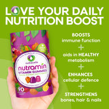 NUTRAMIN Daily Vegan Keto Multivitamin Gummies Vitamin C, D2, and Zinc for Immunity, Plant-Based, Sugar-Free, Nut-Free, Gluten-Free, with Biotin, Vitamin A, B, B6, B12 & More 90 Count, 45 Days
