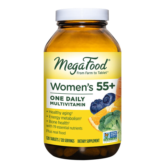 MegaFood Women's 55+ One Daily Multivitamin for Women with Vitamin A, Vitamin C & Vitamin E for optimal aging support - Plus Real Food - Bone & Immune Support Supplement - Vegetarian - 120 Tabs