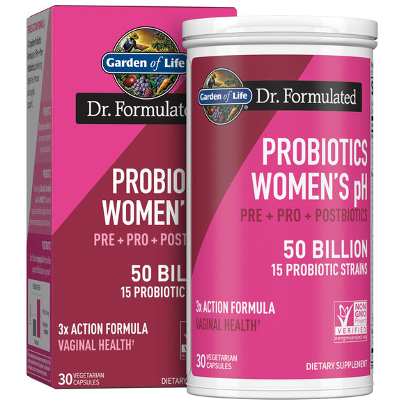 Garden of Life Dr Formulated Womens pH Probiotics 50 Billion CFU, Pre + Pro + Postbiotics - Digestive, Immune and Vaginal Support, Potato, Acacia, Postbiotic Metabolites, 30 Vegetarian Capsules