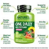 NATURELO One Daily Multivitamin for Women - Energy Support - Whole Food Supplement to Nourish Hair, Skin, Nails - Non-GMO - No Soy - Gluten Free - 60 Capsules - 2 Month Supply