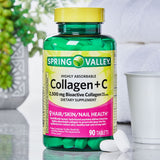 Collagen + Vitamin C 60 mg. Includes Luall Sticker + Spring Valley's Collagen + C Tablets, 2,500mg, 90 Tablets