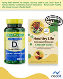 Spring Valley Vitamin D3 Softgels, 125 mcg, 5,000 IU, 250 Count - Bone & Immune Health, Essential for Calcium Absorption - Bundle with 'Healthy Life, Simple Choices: Guide' (2 Items)