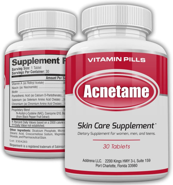 [READY] Acnetame 30 Ct Acne Pills- Supplements for Acne Vitamin Treatment- Tablets to Clear Oily Skin for Women, Men, Teens, and Adults