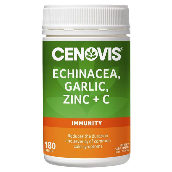 Cenovis Echinacea, Garlic, Zinc & Vitamin C for Immune Support 180 Tablets Exclusive Size