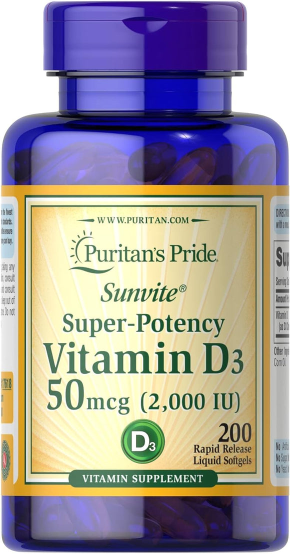 [READY] Puritans Pride Vitamin D3 2000 Iu Softgels, 200 Count