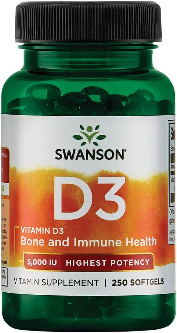 [READY] Swanson, Vitamin D3, Bone and Immune, Highest Potency, 5,000 IU, 250 Softgels