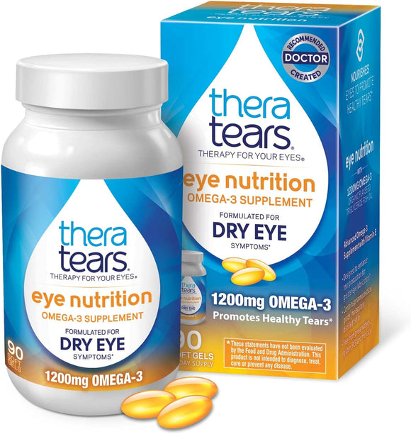 [READY] TheraTears 1200mg Omega 3 Supplement for Eye Nutrition, Organic Flaxseed Triglyceride Fish Oil and Vitamin E, 90 Count