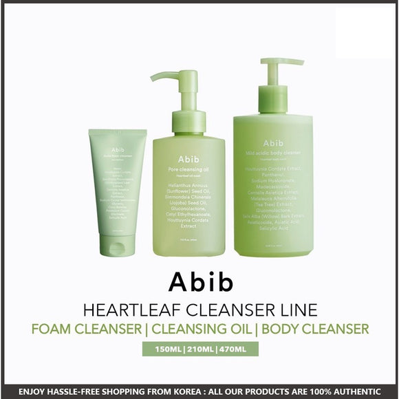 ABIB HEARTLEAF CLEANSER LINE (PORE CLEANSING OIL/ ANCE FOAM CLEANSER/ MILD ACIDIC CLEANSER)