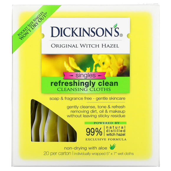 Dickinson Brands, Original Witch Hazel, Refreshingly Clean Cleansing Cloths, 20 Per Carton, 5