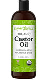 Sky Organics Organic Castor Oil for Hair, Lashes & Brows 100% Pure & Cold-Pressed USDA Certified Organic to Strengthen, Moisturize & Condition, 16 fl. Oz