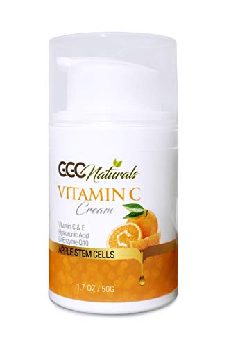 GGC Naturals Vitamin C Cream with Hyaluronic Acid, Vitamin E for Face and Eyes - Organic & Natural Ingredients for Anti Wrinkle, Anti Aging, Fades Age Spots and Sun Damage 1.7 oz