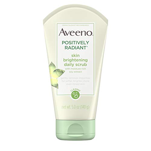 Aveeno Positively Radiant Skin Brightening Exfoliating Daily Facial Scrub, Moisture-Rich Soy Extract, Oil- & Soap-Free Tone-Evening Face Cleanser, Hypoallergenic & Non-Comedogenic, 5 oz