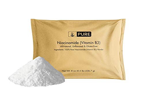 100% Pure Niacinamide (Vitamin B3) Powder, 8oz, 330-Day Supply, No Gluten, Vegan, Flush-Free, Made in The USA, Eco-Friendly Package, 750mg Serving of Unflavored Soluble Niacinamide (Vitamin B3)