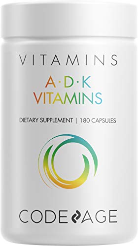 Codeage ADK Vitamin Supplement - 6 Months Supply - Daily Vitamins A D K Pills - Vitamin A, 5000 IU Vitamin D3, Vitamin K1 & K2 (MK7 and MK4) - Non-GMO Multivitamin - 180 Capsules