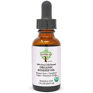 MOUNTAIN TOP Rosehip Seed Oil USDA Organic 100% Pure Cold Pressed Unrefined - Premium Grade Pure Natural Moisturizer Treatment for Face, Hair, Skin, Nails - Men & Women