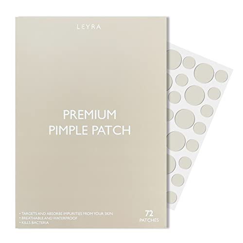 LEYRA Premium Pimple Patch - Hydrocolloid, Organic Acne Pimple Cover for Face, Zits and Blemishes, Absorbant, All Skin Types, Invisible Facial Stickers (72 Count)