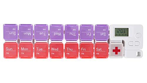 7-Day Pill Organizer with Medicine Reminder Alarm, Cozycabin Weekly Large Vitamin Box Organizer - AM PM Daily Travel Medication Box(Red and Purple)