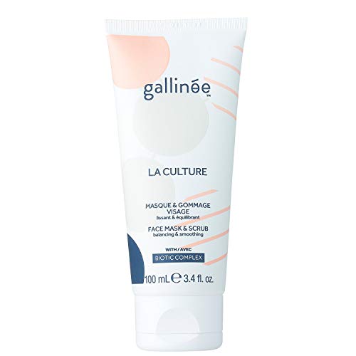 Gallinée Face Mask & Scrub – Natural Prebiotic Exfoliating Twin Action Facial Mask & Scrub With Lactic Acid, 100ml / 2.3 Fl oz.