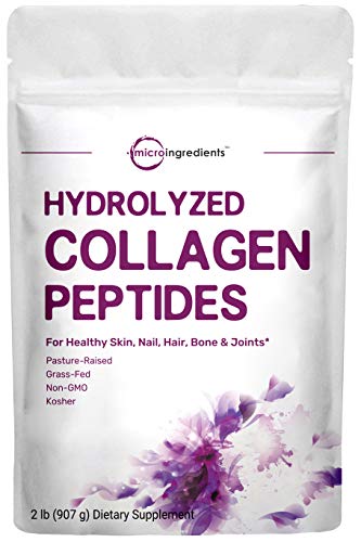 Hydrolyzed Collagen Powder, 2 Pounds (32 Ounce), Pure, Grass-Fed, Pasture-Raised, Supports Vitality of Skin, Hair, Nail, Cartilage, Bones and Joints, Water Soluble