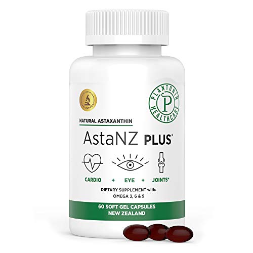 Plantonin New Zealand AstaNZ Plus - Astaxanthin 12mg 60 Softgels with Organic Flaxseed Oil - Antioxidants Supplement for Post Exercise Recovery, Joint Health & Cardio Support with Skin & Eye Health