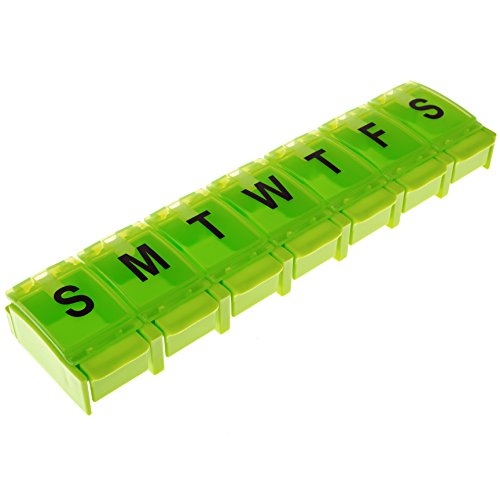 7 Day Pill Organizer Push Button - Pill Case ∣ Weekly pill organizer - Pill Box ∣ Pill Holder - Daily Pill Organizer for Your Vitamins and Pills Vitamin Case Pill Sorter by Survive Vitamins Lime Color