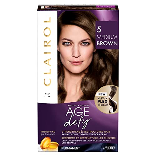 Clairol Age Defy Permanent Hair Dye, 5 Medium Brown Hair Color, Pack of 1