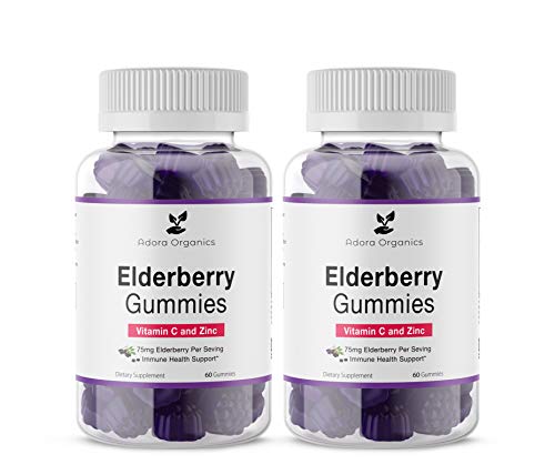 2 Pack -Elderberry Gummies Vitamin C and Zinc- 75mg Elderberry Per Serving- Immune Support- Gluten Free.