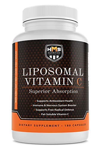 HMS Nutrition Premium 1600mg Liposomal Vitamin C - Fat Soluble - Non-GMO - Soy, Dairy, Gluten Free - 180 Capsules