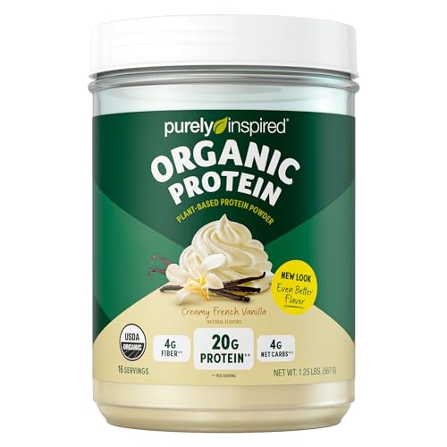 Purely Inspired Plant Based Organic Vegan Protein Powder for Women & Men 22g of Plant Protein Pea, Vanilla Protein Powder, 1.25 lb (17 Servings)