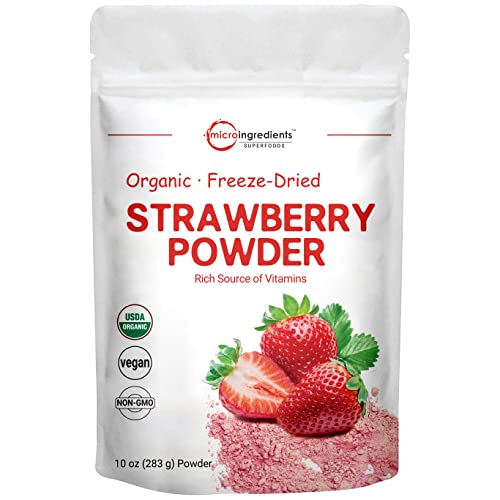 Organic Strawberry Freeze Dried Powder, 10 Ounce, Strawberry Powder for Baking, Best Super Foods for Smoothie & Beverage Blend, Non-GMO and Vegan Friendly