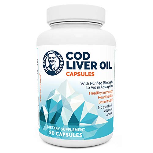 Dr. Berg's Cod Liver Oil - Source of Omega 3 Fatty Acids Vitamins A & D Promoting DHA & EPA - Support Heart, Brain, Eye, Skin & Immune Health - Natural Fish Oils Supplements - 90 Capsules
