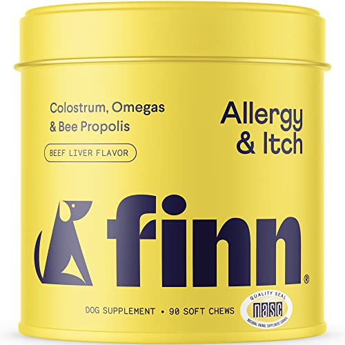 Finn Allergy & Itch Supplement for Dogs | Supports Seasonal Allergies, Itchy Skin, & Immunity | Wild Alaskan Salmon Oil, Bee Propolis & Probiotics | 90 Soft Chews