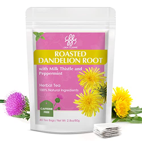 Organic Roasted Dandelion Root Tea with Milk Thistle and Peppermint - Herbal Tea for Cleanse and Digest, 40 bags