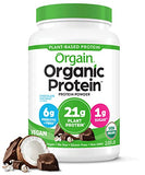 Orgain Organic Vegan Protein Powder, Chocolate Coconut - 21g of Plant Based Protein, Low Net Carbs, Non Dairy, Gluten Free, Lactose Free, No Sugar Added, Soy Free, Kosher, Non-GMO, 2.03 Pound