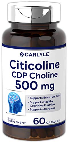 Citicoline CDP Choline 500mg | 60 Capsules | Highest Potency Per Capsule | Non-GMO, Gluten Free Supplement | by Carlyle