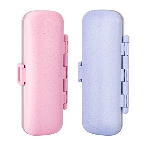 2 Pack Travel Pill Organizer 7 Compartments, Pill Box Case for Purse or Pocket, Moisture-Proof Daily Pill Organizer, Small Pill Case Cute Medicine Organizer for Vitamin/Medication (Pink&Blue)