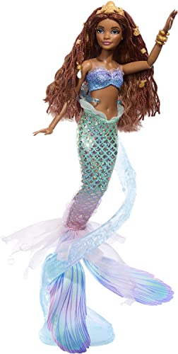 Disney The Little Mermaid Deluxe Mermaid Ariel Doll with Iridescent Tail, Hair Jewelry Beads, and Doll Stand