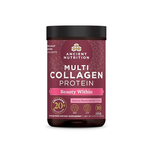 Ancient Nutrition Multi Collagen Protein Powder Beauty Within, Guava Passion Fruit, Formulated by Dr. Josh Axe Flavor, Hydrolyzed Collagen Supplement Supports Hair, Skin & Joints, 24 Servings, 9.74 OZ