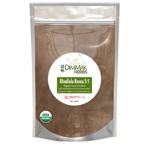 Organic Rhodiola Rosea Powder Extract 5:1 4 Ounce | Hong Jing Tian Concentrate | Lab Tested Extract Powder 112 Gram Resealable Bag by Dimmak Herbs