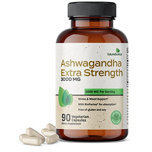 Futurebiotics Ashwagandha Capsules Extra Strength 3000mg - Stress Relief Formula, Natural Mood Support, Stress, Focus, and Energy Support Supplement, 90 Capsules