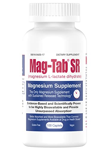 Extended Release Magnesium Lactate Delivery for 10x Better Absorption-Mag-Tab SR (Sustained Release) 100 Count-Supports Sleep, Muscle Cramps, Magnesium Deficiency Health Issue