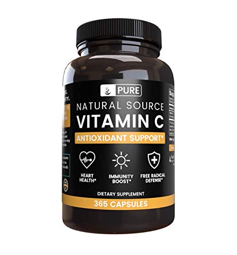 100% Pure Vitamin C, 365 Capsules, 6 Month Supply, No Stearates or Rice Fillers, Healthy Immunity, Gluten-Free, Naturally Sourced Vitamin C with No Additives
