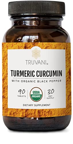 TRUVANI Organic Turmeric Curcumin (1,350mg) | Turmeric Root Powder - with Black Pepper to Support Absorption | Anti-Inflammatory, Joint Support & Stress Relief Supplement | 30 Servings