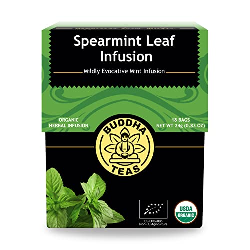 Buddha Teas Organic Spearmint Tea - OU Kosher, USDA Organic, CCOF Organic, 18 Bleach-Free Tea Bags
