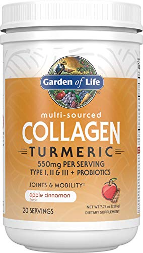 Garden of Life Multi-Sourced Protein Hydrolyzed Collagen Peptides Powder Supplements for Women Men Joints Mobility, Apple Cinnamon, Turmeric, 20 Servings, 7.76 Oz