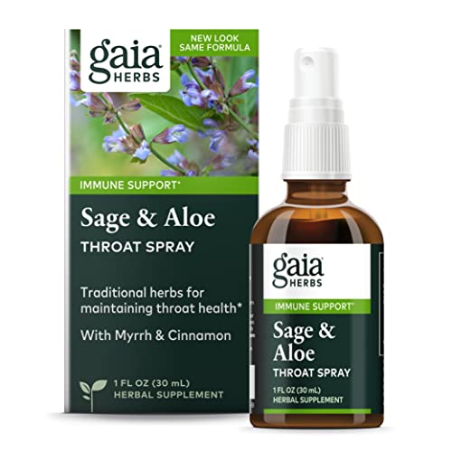 Gaia Herbs Sage & Aloe Throat Spray - Immune Support Soothing Throat Spray to Support a Healthy & Calm Throat - with Myrrh, Cinnamon, Sage, Honey, Peppermint Oil & More - 1 Fl Oz (45-Day Supply)