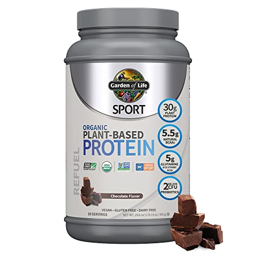 Organic Vegan Sport Protein Powder, Chocolate - Probiotics, BCAAs, 30g Plant Protein for Premium Post Workout Recovery, NSF Certified, Keto, Gluten & Dairy Free, Non GMO, Garden of Life - 19 Servings