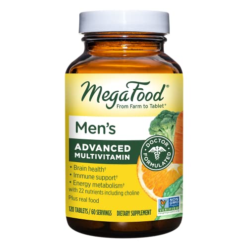 MegaFood Men's Advanced Multivitamin for Men - Doctor -Formulated - Choline, Vitamin B12, Vitamin D, Vitamin C & Zinc - Brain Health & Immune Support - Non-GMO - Vegetarian - 120 Tabs (60 Servings)